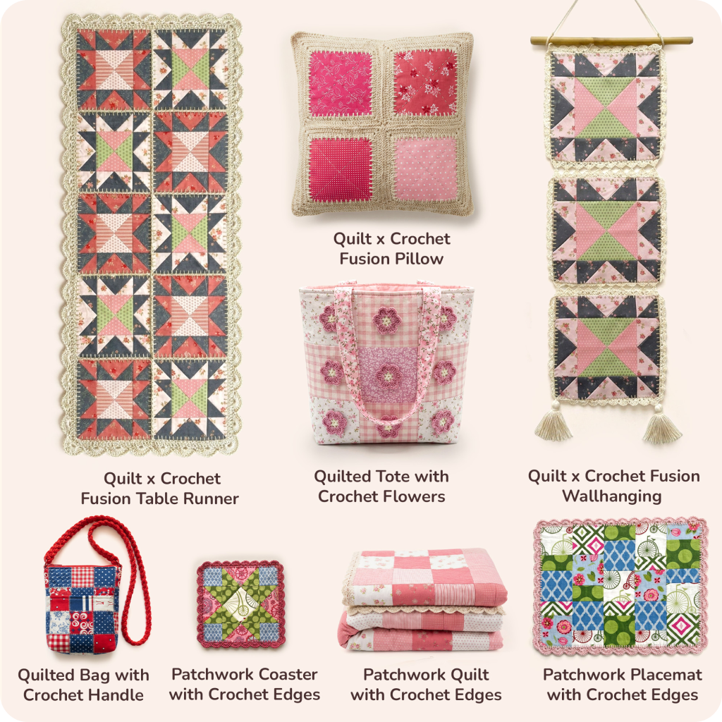 8 Downloadable PDF Quilt x Crochet Fusion Patterns (sent via email)
