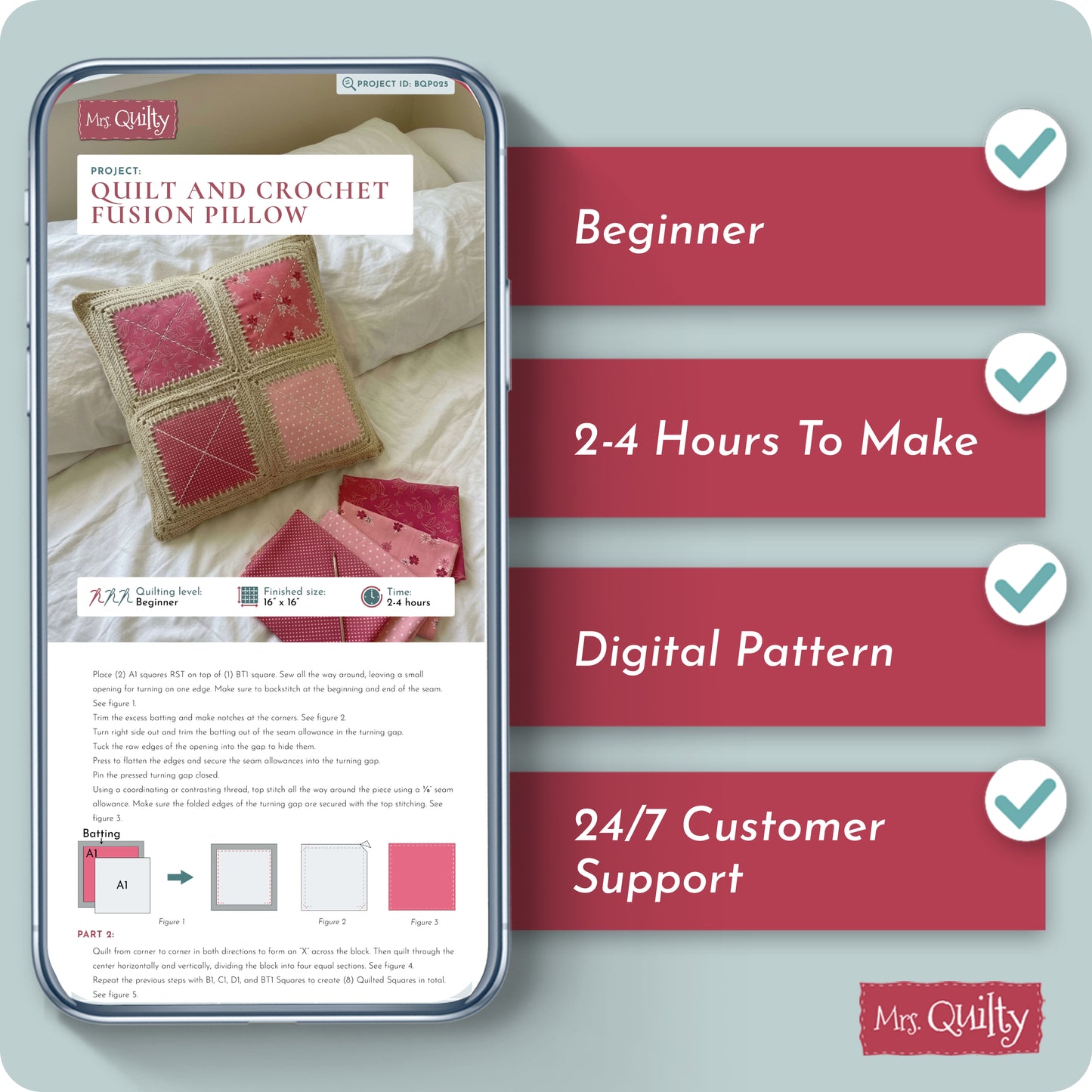 Quilt and Crochet Fusion Pillow Digital PDF Pattern