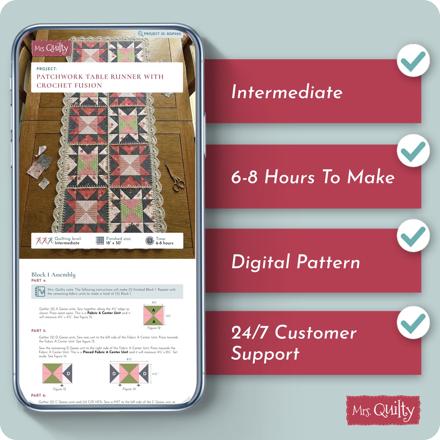 Patchwork Table Runner with Crochet Fusion Digital PDF Pattern