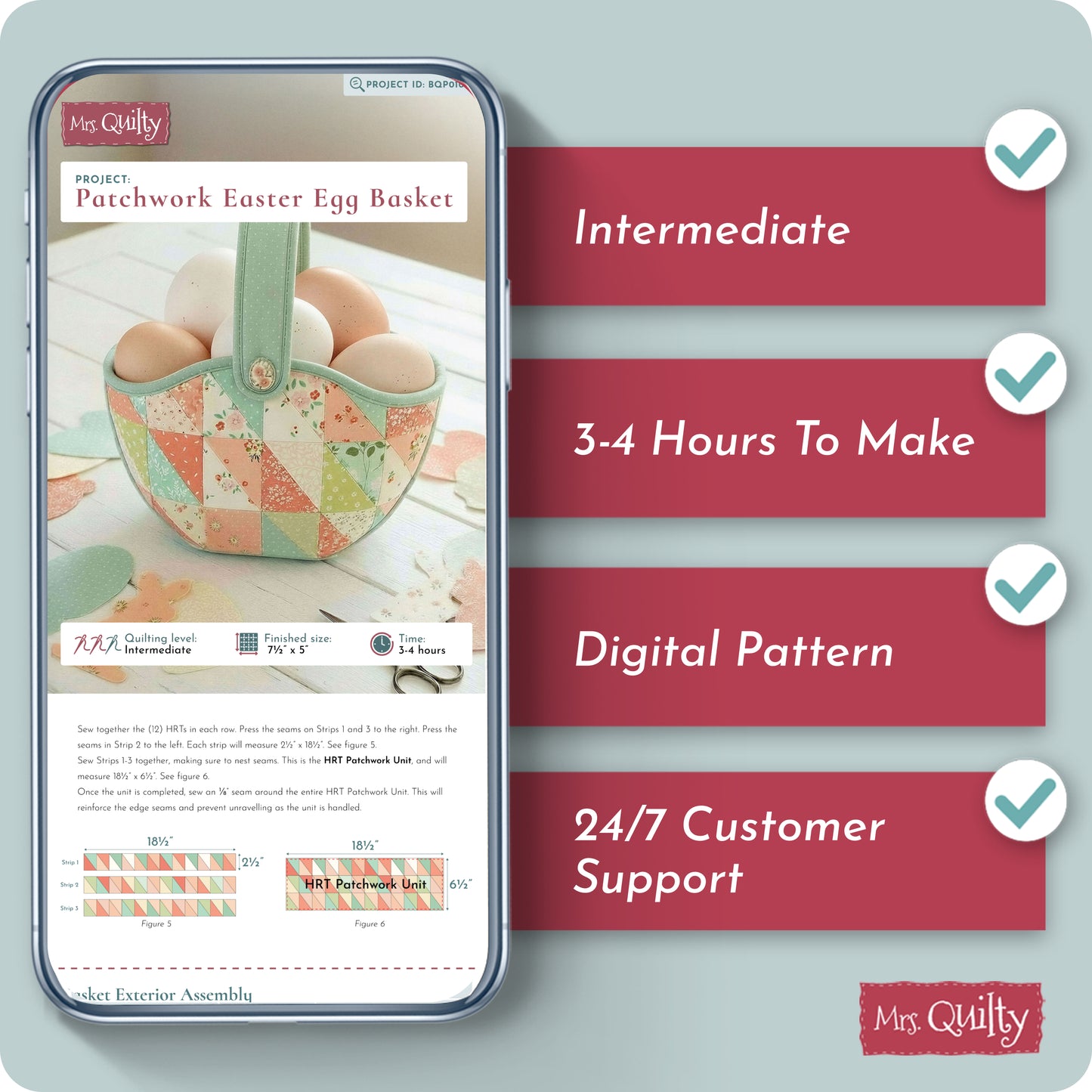Patchwork Easter Egg Basket Digital PDF Pattern