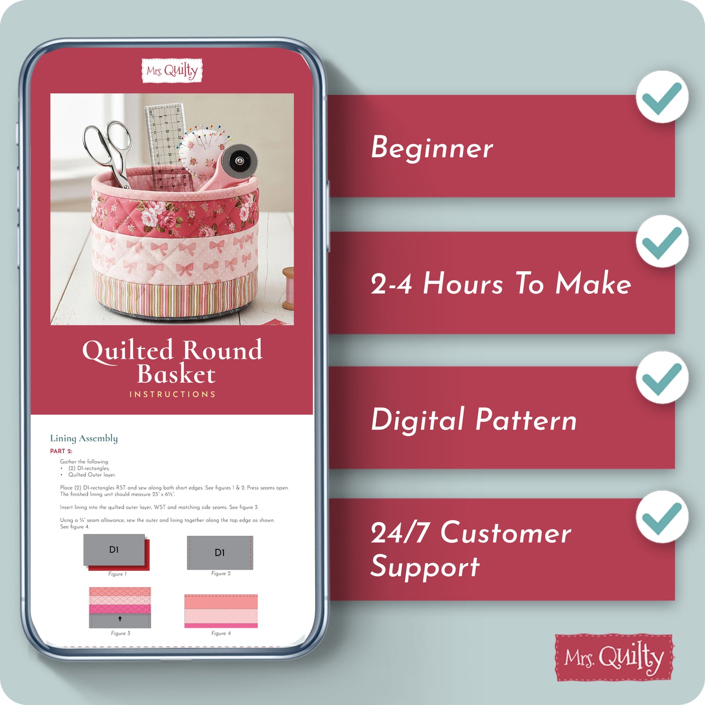 Quilted Round Basket Digital PDF Patterm