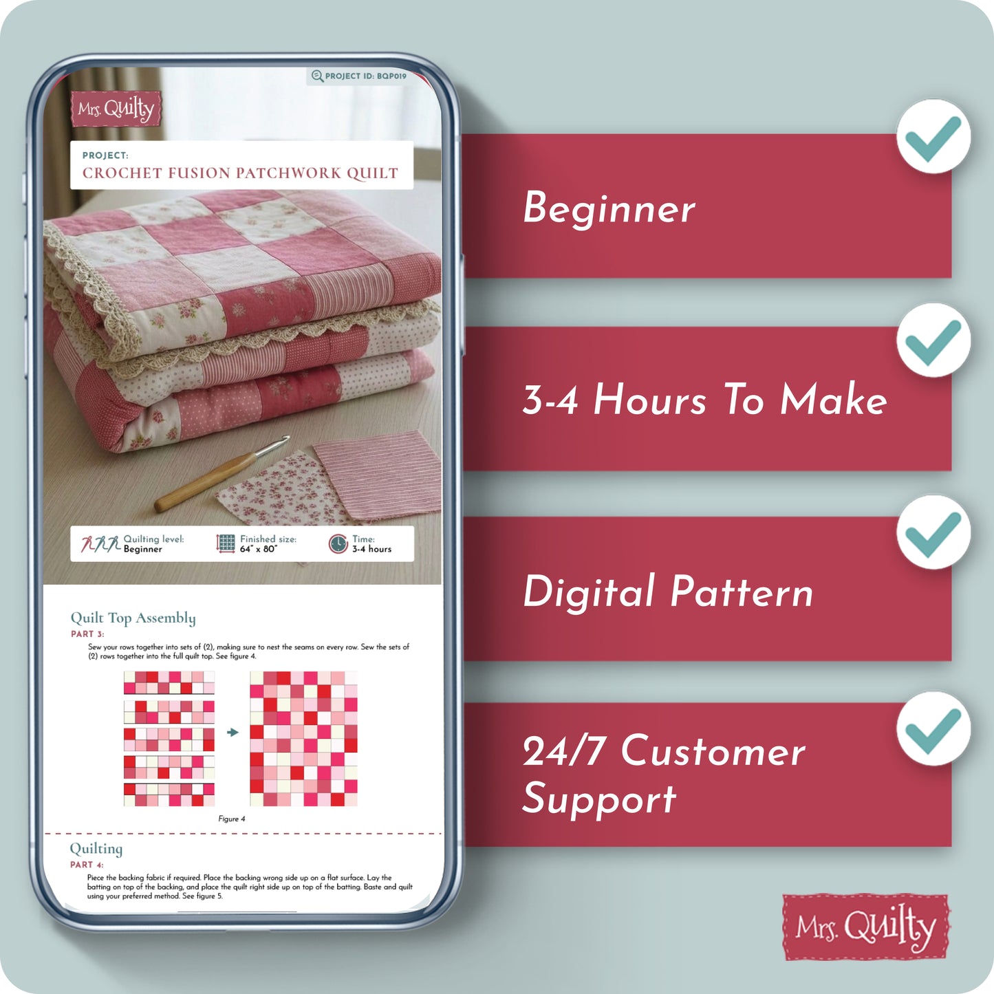 Crochet Fusion Patchwork Quilt Digital PDF Pattern