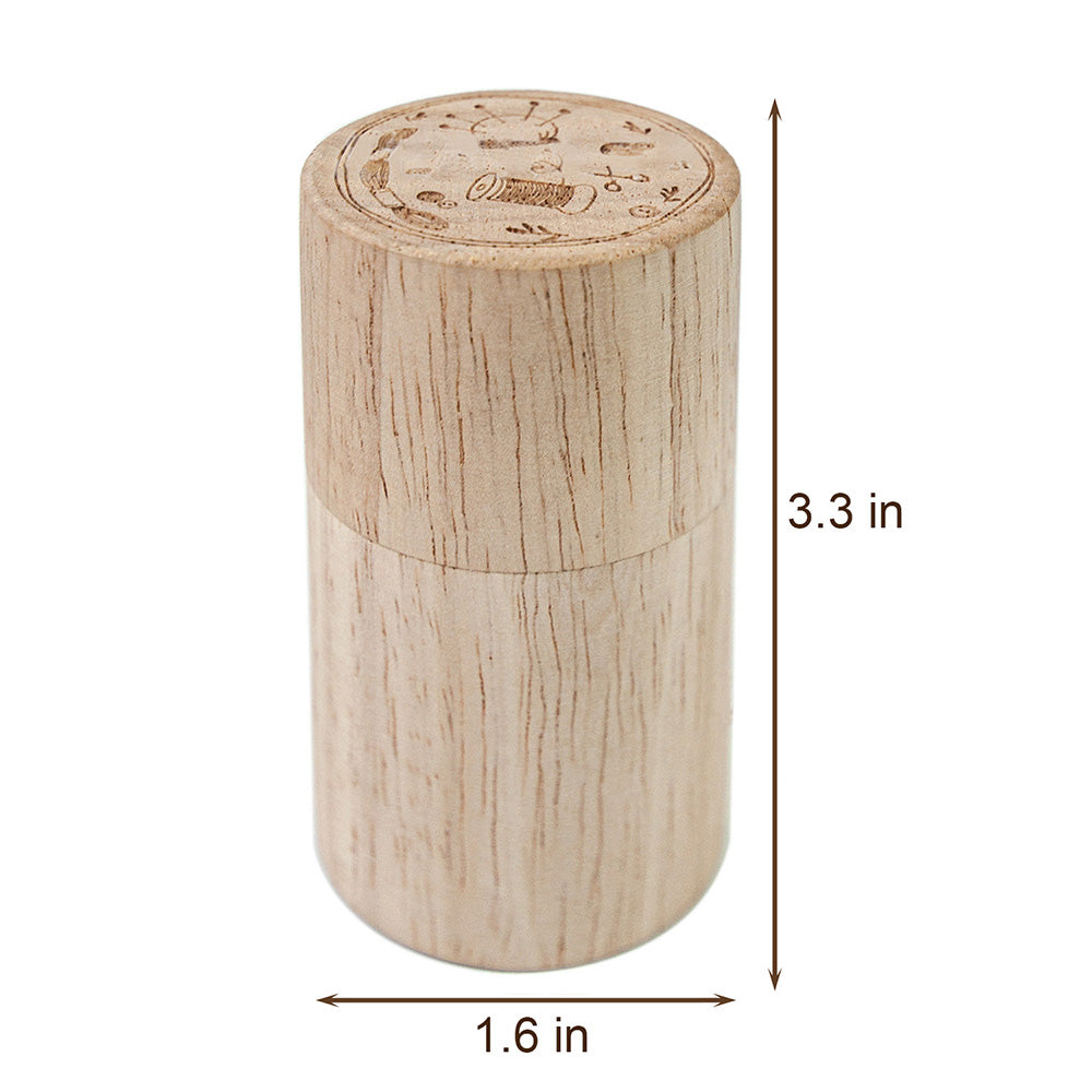 The Wooden Needle Storage Tube is a sleek cylindrical holder for needles, measuring 3.3 inches tall and 1.6 inches in diameter, designed for safe and convenient storage.