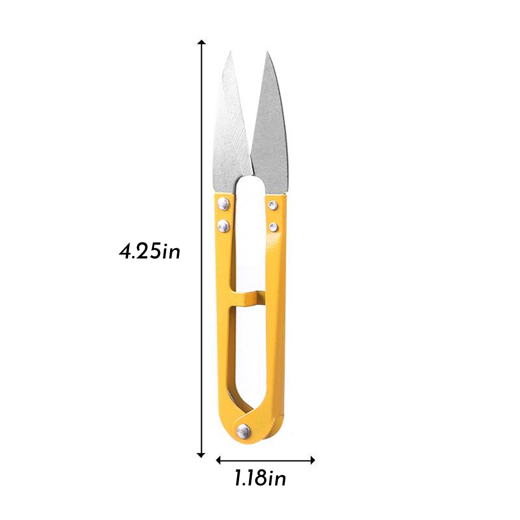 The Thread Snips (3 pack) feature ergonomically designed yellow handles and silver blades for precision cuts, measuring 4.25 inches long by 1.18 inches wide.