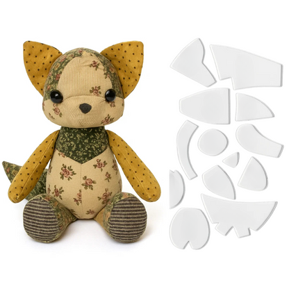The Acrylic Fox Doll Template Set includes white acrylic templates ideal for crafting your own patchwork fox plushie, making it perfect for your next DIY cuddly toy project.