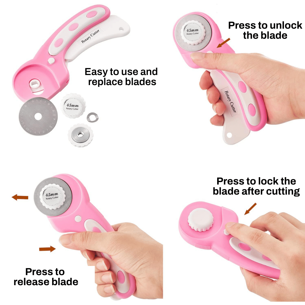 Ergonomic rotary cutter with replaceable blades for precision quilting.