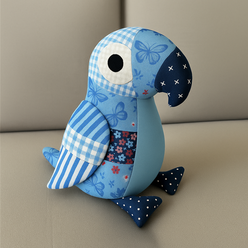 Pip the Parrot Downloadable PDF Quilt Pattern features a patchwork parrot with colorful, quilt-inspired fabrics—perfect for adding charm to your home décor.