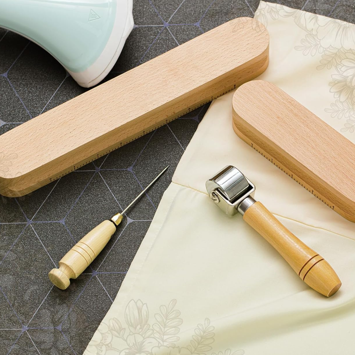 Premium Quilting & Sewing Tools Set - Tailor’s Clapper, Stiletto, Seam Roller
