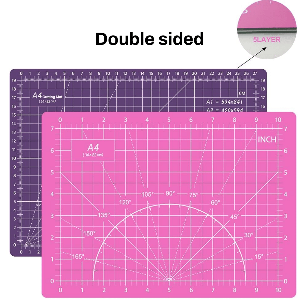 Double-sided self-healing cutting mat for accurate fabric cutting.