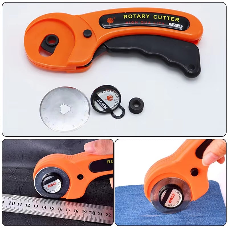 45mm Rotary Cutter & Blades Set - Ergonomic Handle for Quilting & Sewing