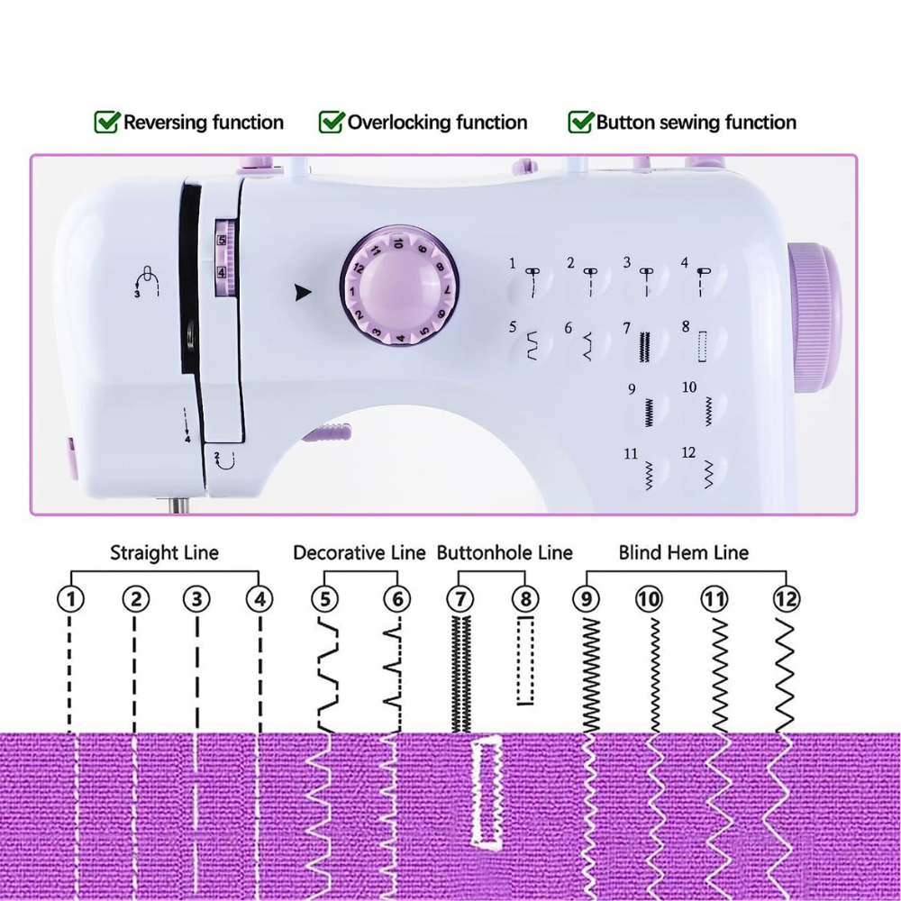 12-Stitch Sewing Machine with Reverse Function