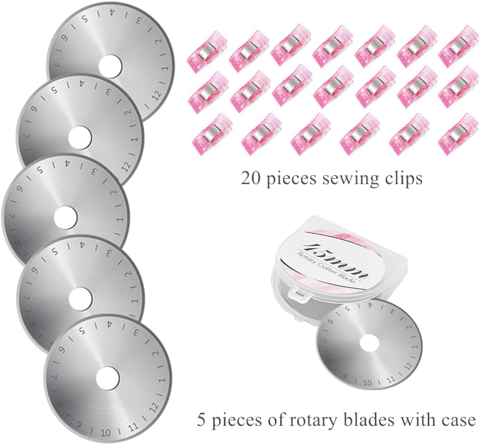 New Quality 20Pcs 45mm Rotary Cutter Refill Blades+ Quilters Sewing Fabric  Cutting Tools Set