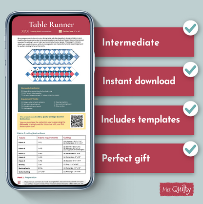 Table Runner Downloadable PDF Quilt Pattern
