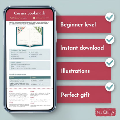 Corner Bookmark Downloadable PDF Quilt Pattern