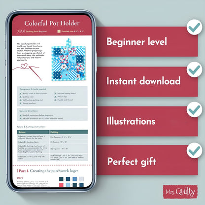 Pot Holder Downloadable PDF Quilt Pattern