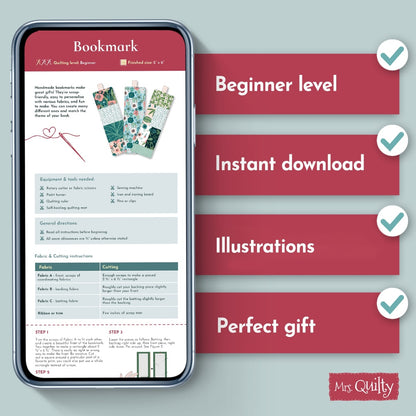 Bookmark Downloadable PDF Quilt Pattern