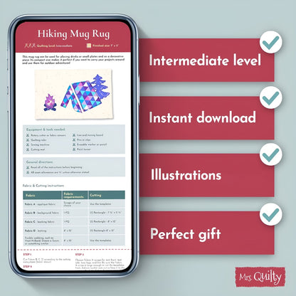 Hiking Mug Rug Downloadable PDF Quilt Pattern