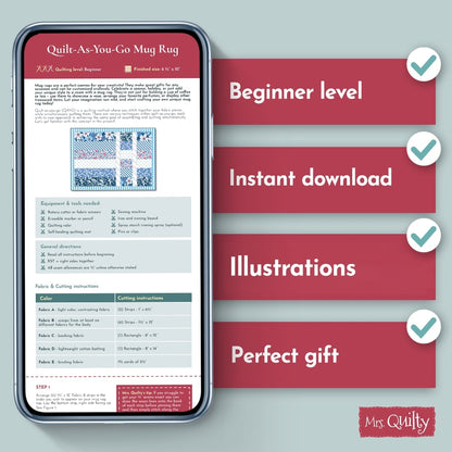 Quilt-As-You-Go Mug Rug Downloadable PDF Quilt Pattern