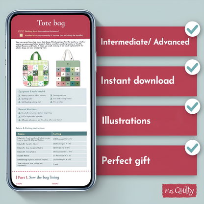 Tote Bag Downloadable PDF Quilt Pattern