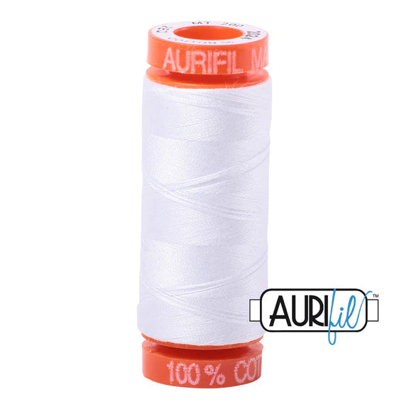 Aurifil 50wt Cotton Thread 220yd - White (Small Spool)