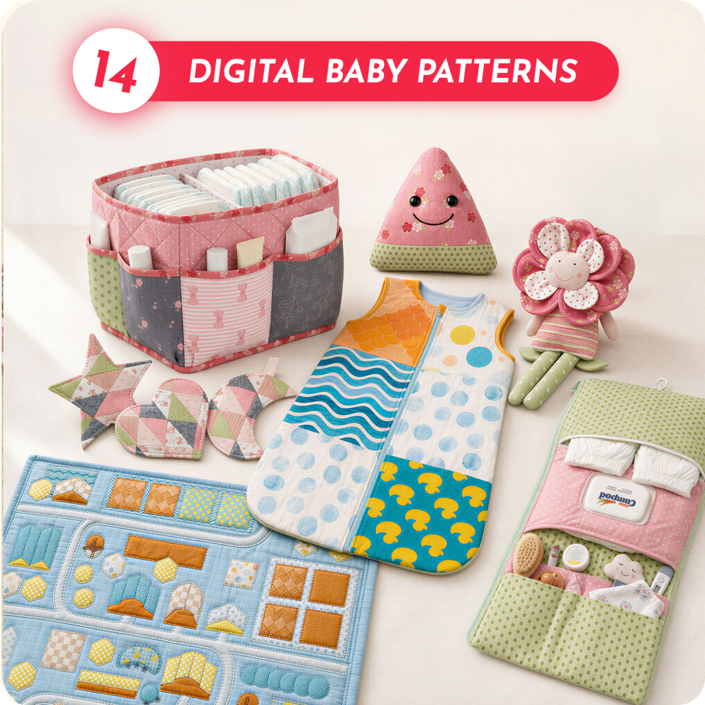14 Downloadable PDF Baby Quilt Patterns Bundle | Toys, Sleeping Bags, Organizers and more