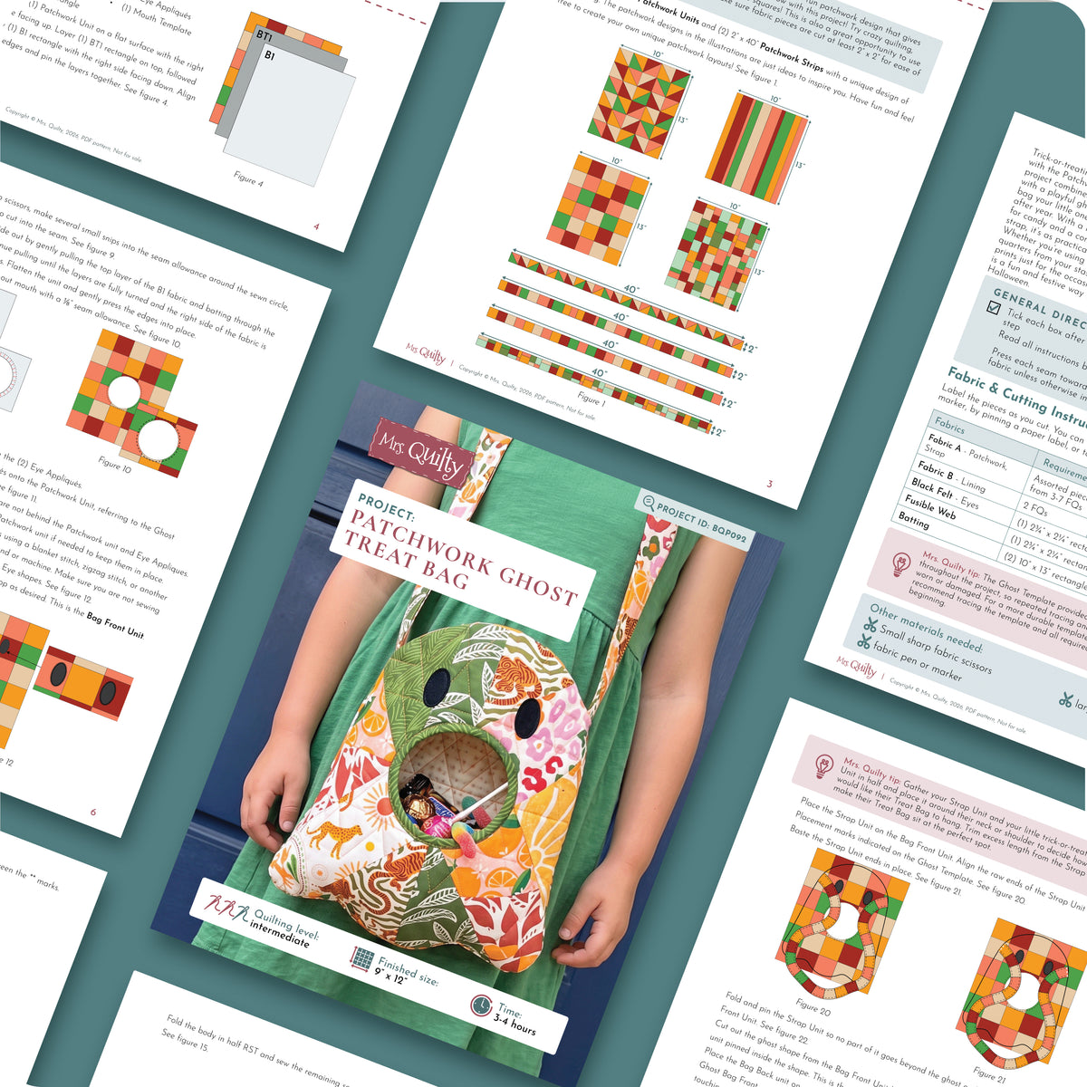 Patchwork Ghost Treat Bag Digital PDF Pattern
