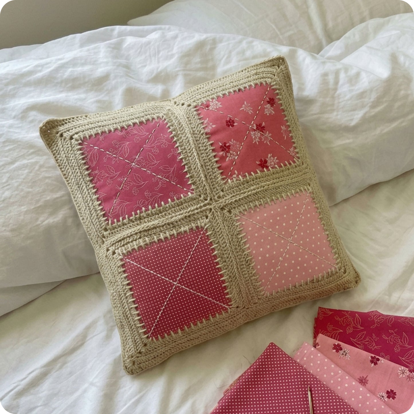 Quilt and Crochet Fusion Pillow Digital PDF Pattern