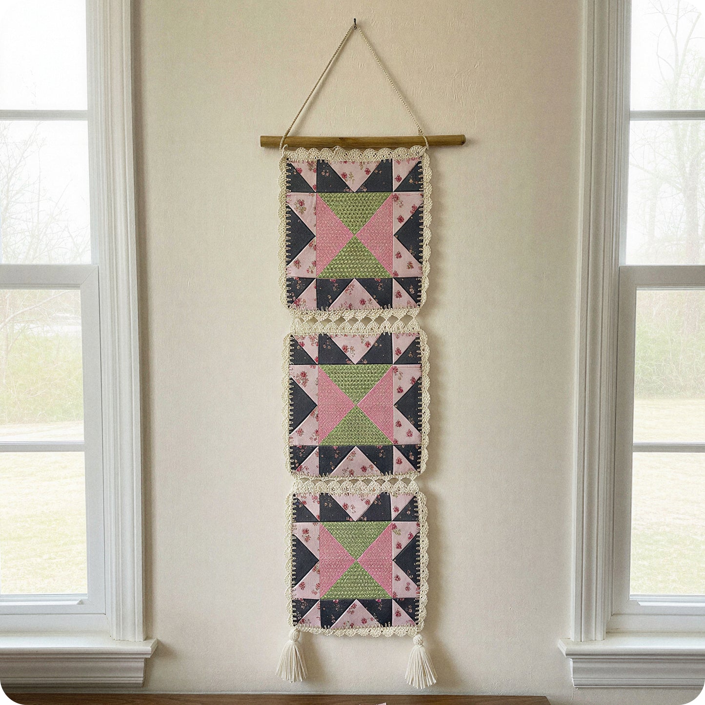 Patchwork Wallhanging Quilt with Crochet Fusion Digital PDF Pattern