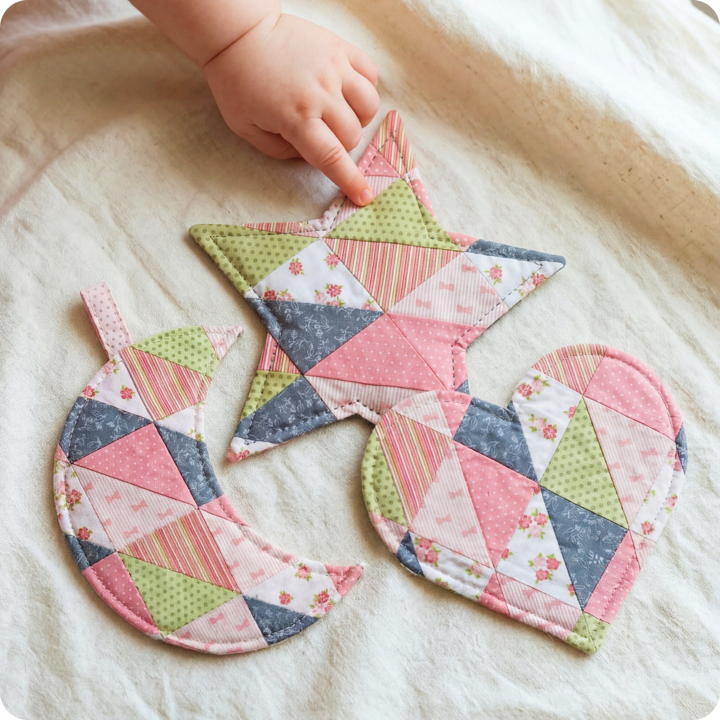 Patchwork Heart, Moon & Star Baby Crinkle Toys Digital PDF Pattern