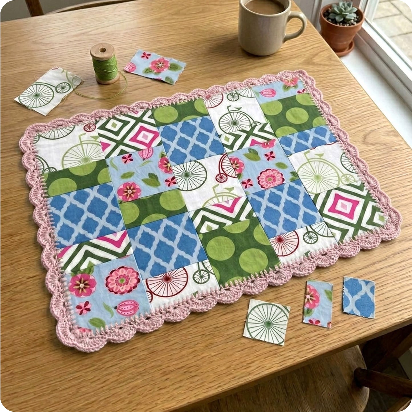Patchwork Placemat with Crochet Border Digital PDF Pattern