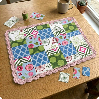 Patchwork Placemat with Crochet Border Digital PDF Pattern