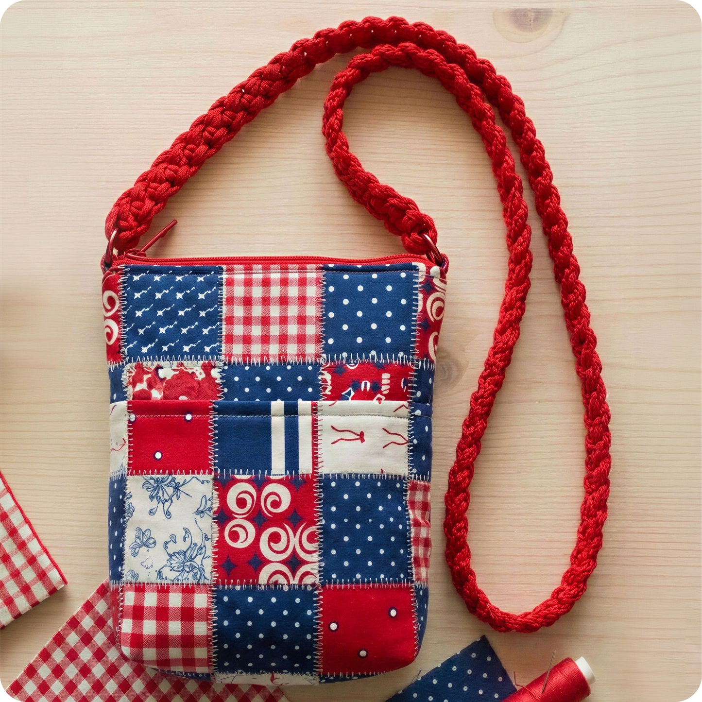 Patchwork Bag with Crochet Handle Digital PDF Pattern