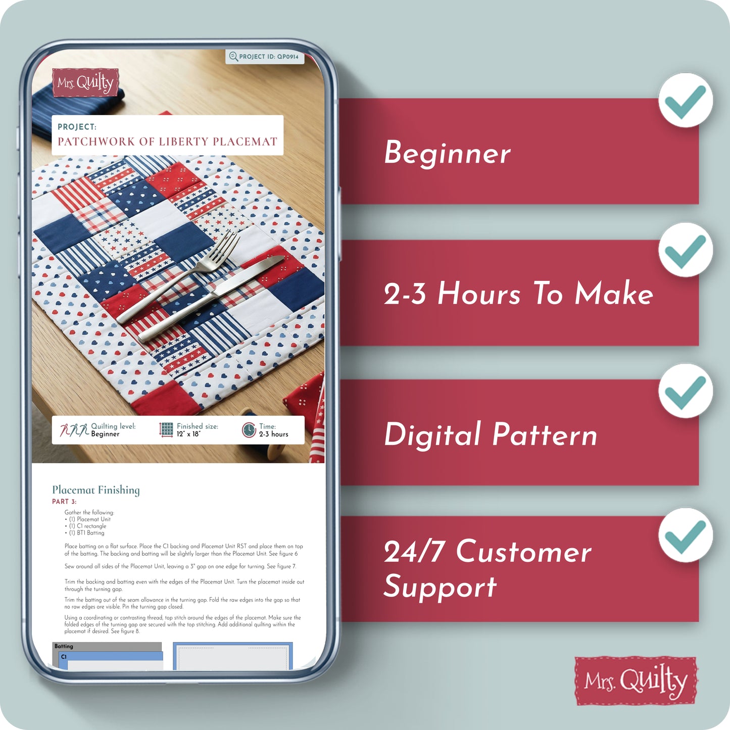 Patchwork of Liberty Placemat Digital PDF Pattern
