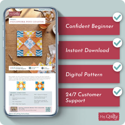 Patchwork Posy Coaster Digital PDF Pattern