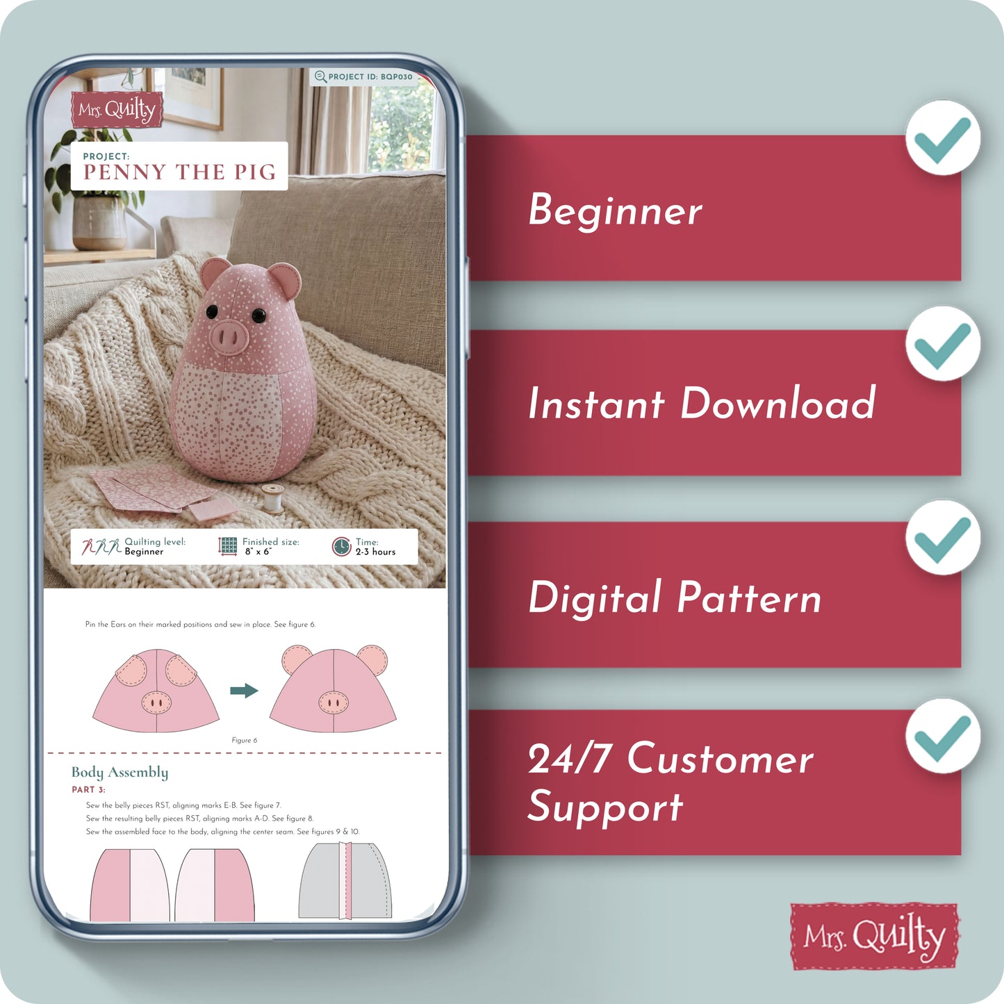 Penny the Pig Digital PDF Pattern