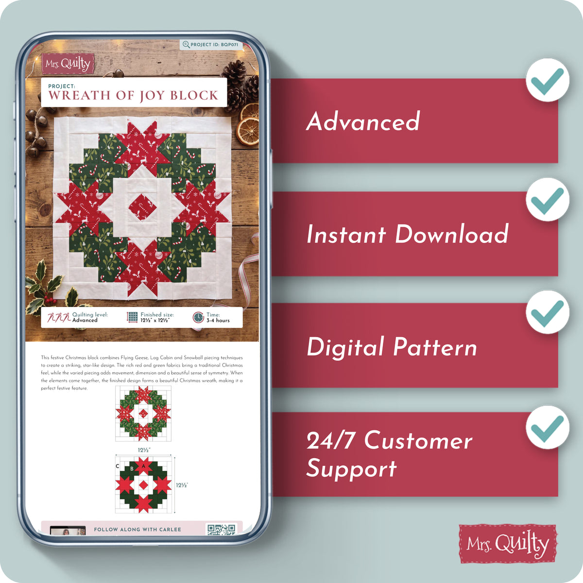 Wreath of Joy Block Digital PDF Pattern