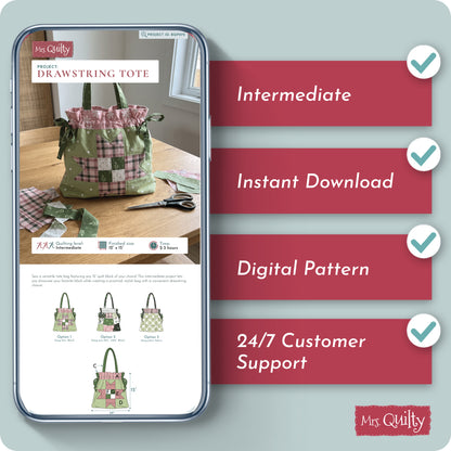 Drawstring Tote Bag Quilt Downloadable PDF Quilt Pattern