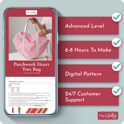 Patchwork Heart Tote bag Digital PDF Pattern