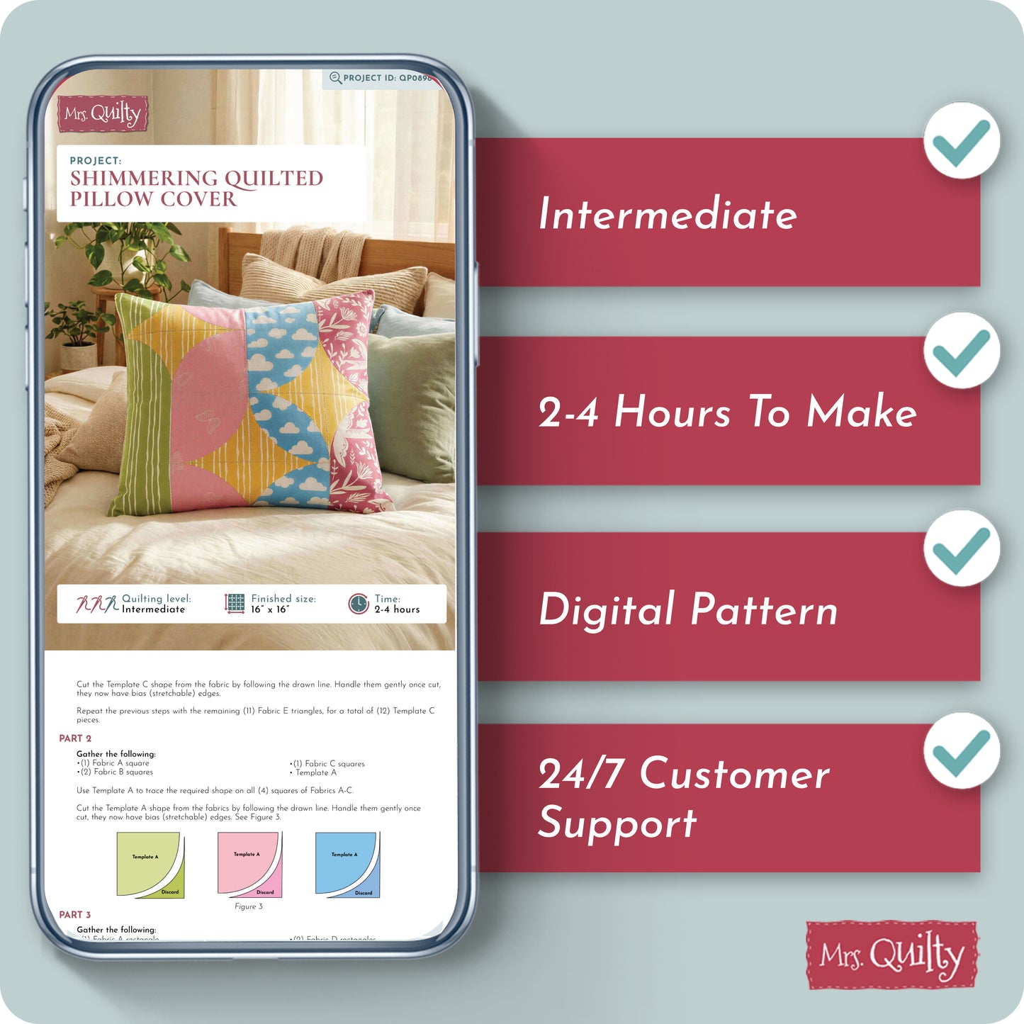 Shimmering Quilted Pillow Cover Digital PDF Pattern