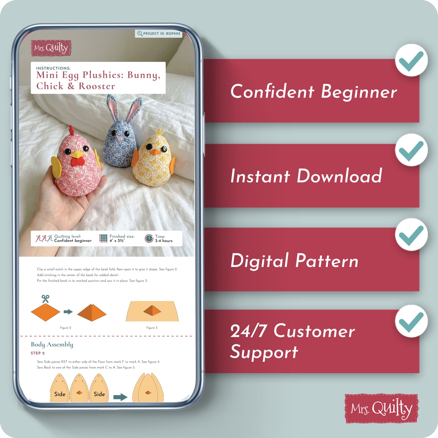 Mini Egg Plushies: Bunny, Chick & Rooster Digital PDF Pattern