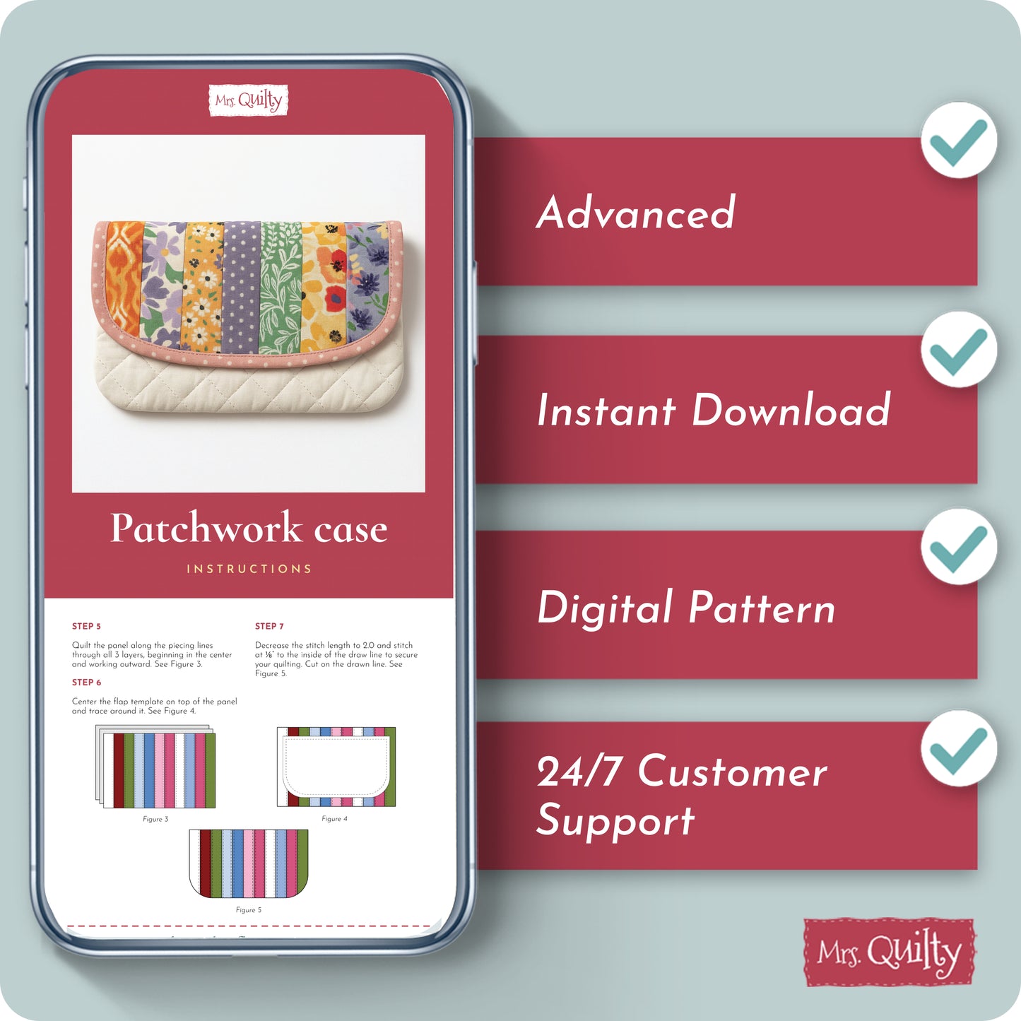 Patchwork Glasses Case Digital PDF Pattern