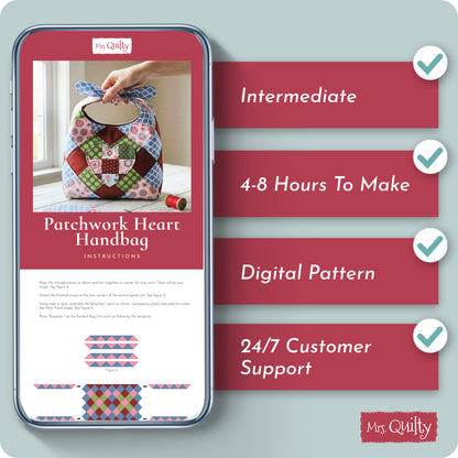 Patchwork Heart Handbag Digital PDF Pattern
