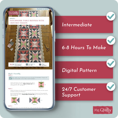 Patchwork Table Runner with Crochet Fusion Digital PDF Pattern