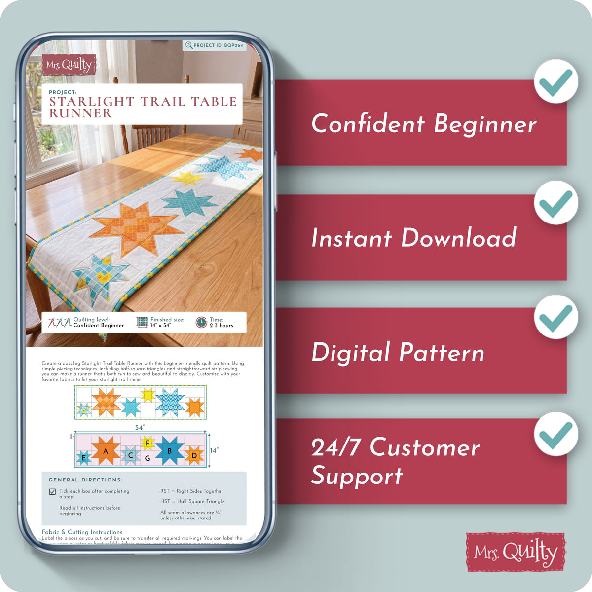 Starlight Trail Table Runner Digital PDF Pattern