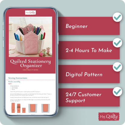 Quilted Stationery Organizer Digital PDF Pattern