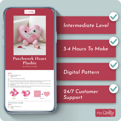 Patchwork Heart Plushie / Pillow Digital PDF Pattern