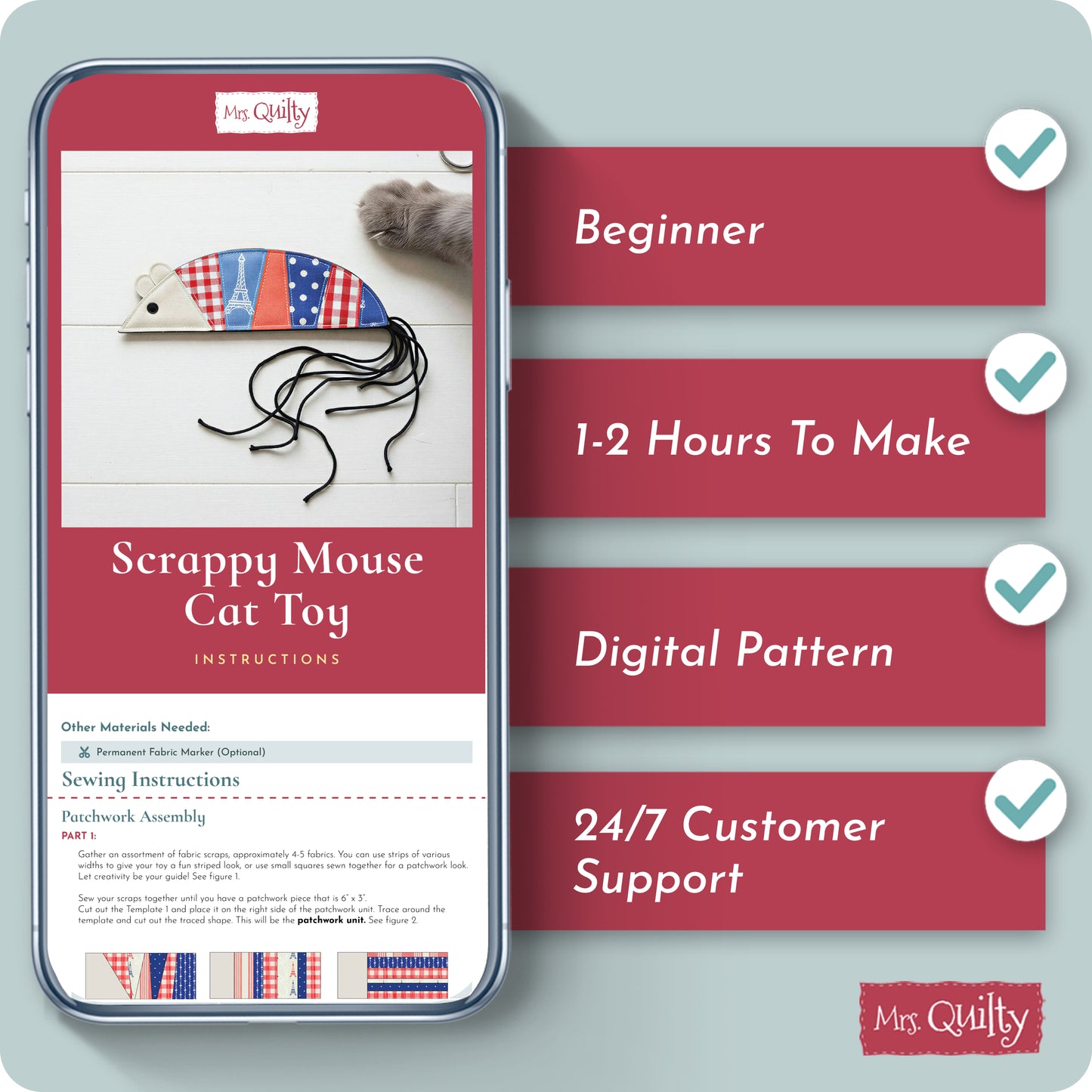 Scrappy Mouse Cat Toy Digital PDF Pattern