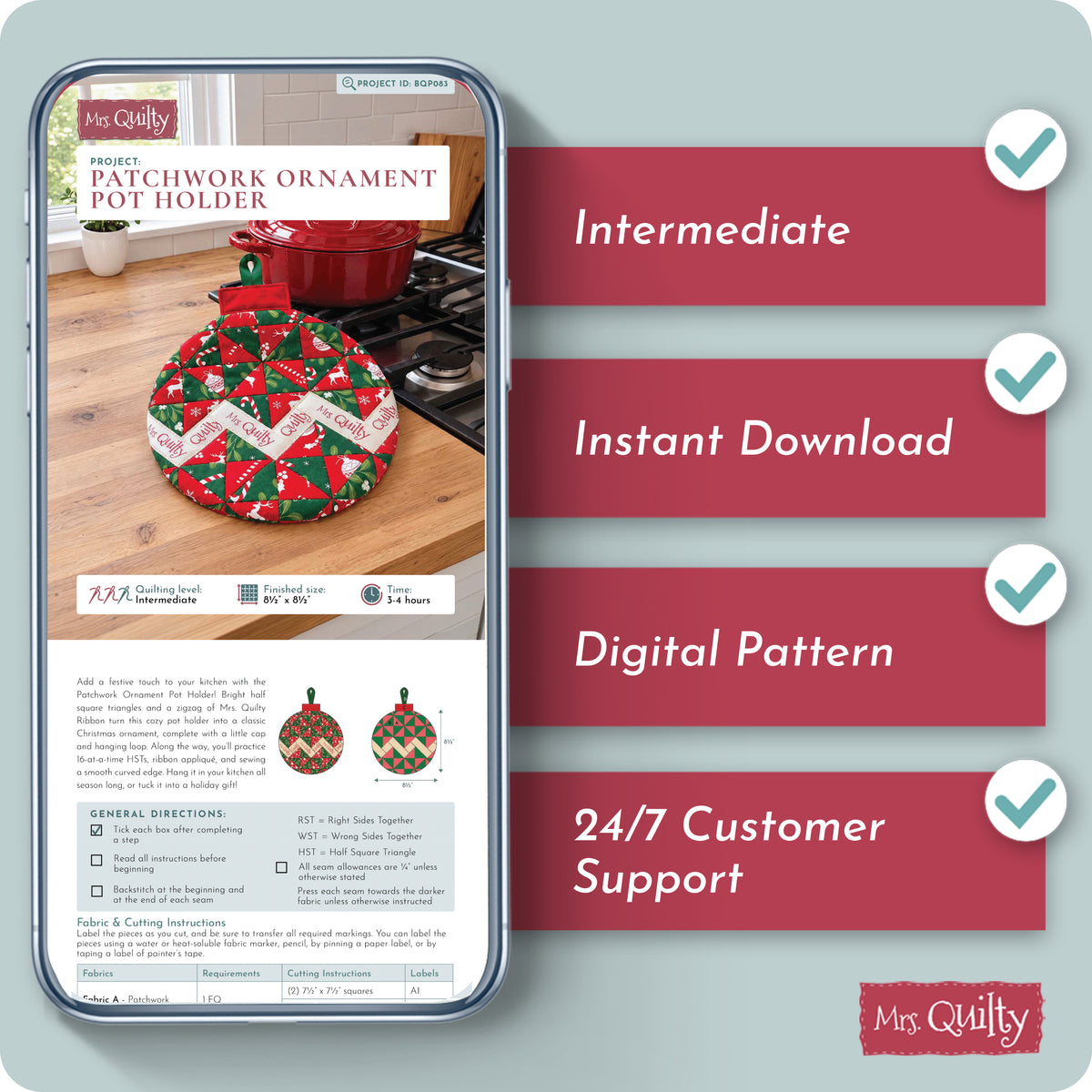 Patchwork Ornament Pot Holder Digital PDF Pattern