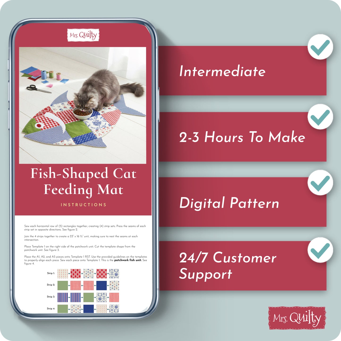 Fish-Shaped Cat Feeding Mat Digital PDF Pattern