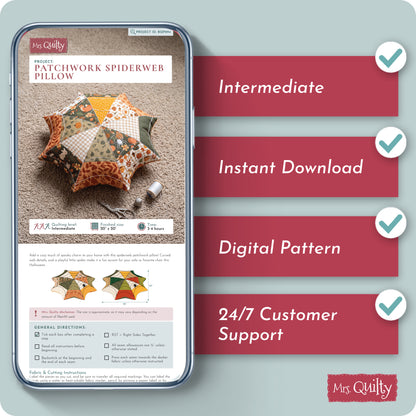 Patchwork Spiderweb Pillow Digital PDF Pattern